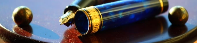 Image shows a blue fountain pen.